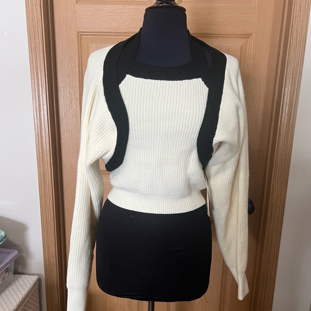 Color-Block Cutout Ribbed Sweater Set